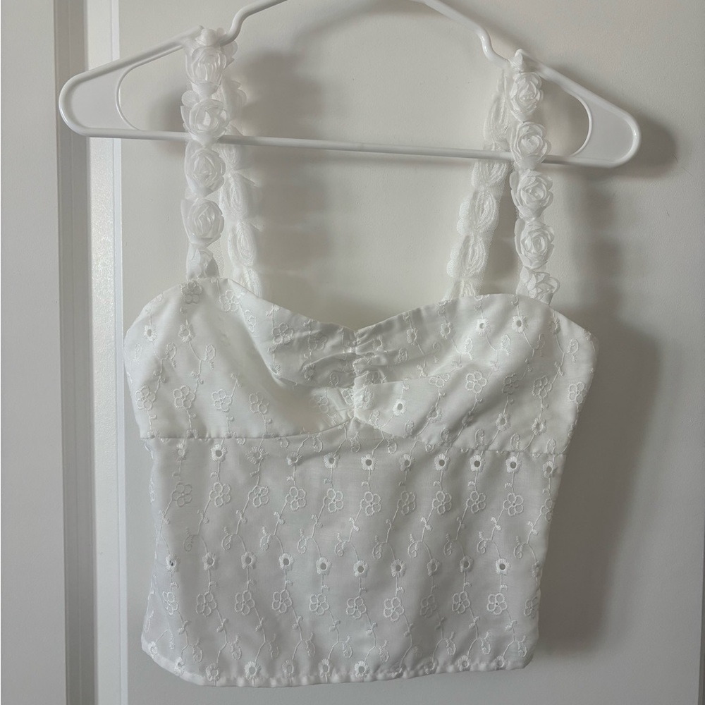 Princess Polly White Floral Eyelet Crop Top